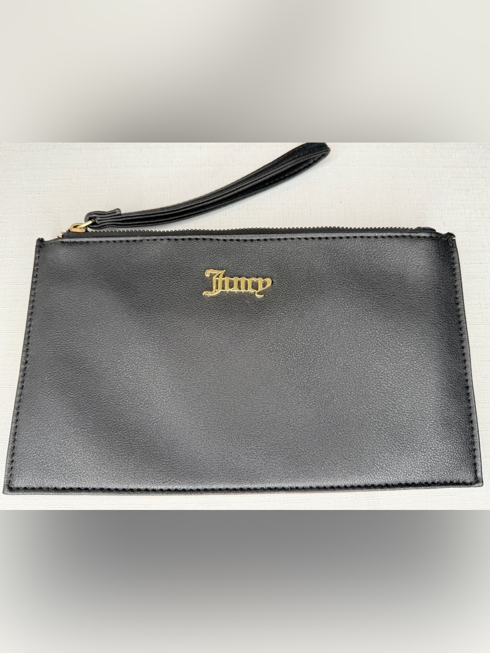 Juicy Couture Black Faux Leather Wristlet Clutch with Gold Logo Pouch